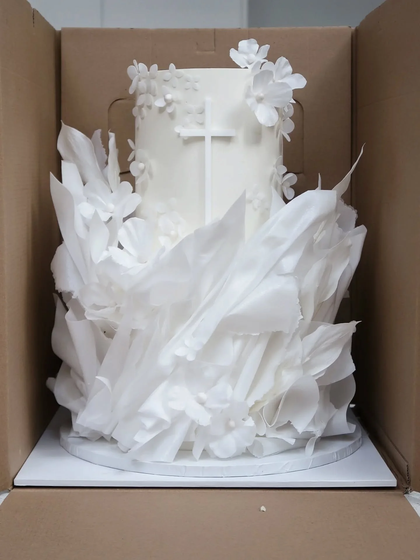 Boxed up and set up on site. Wafer paper, ofc.