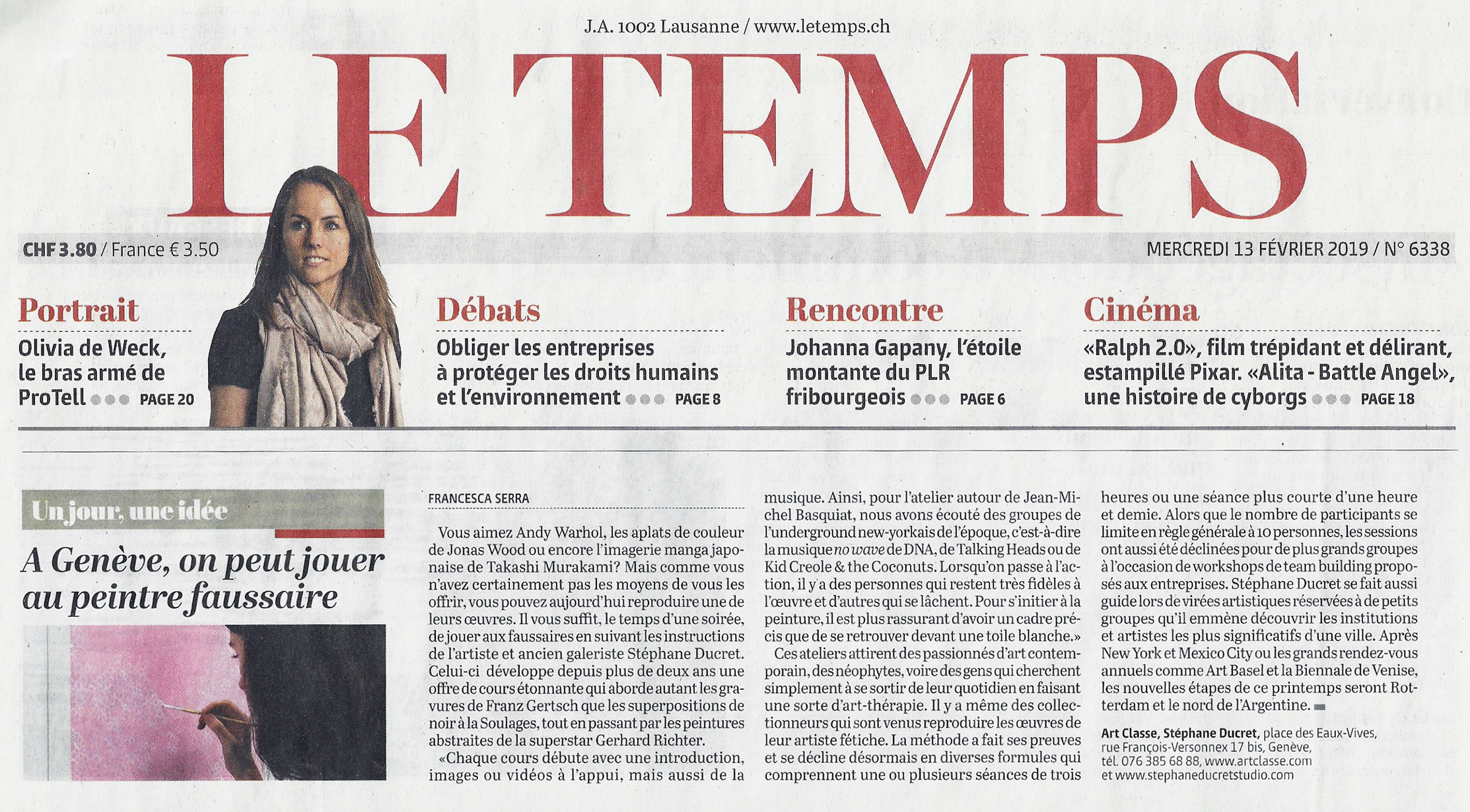Le Temps (rubrique Un jour, une idée), 13.01.2019
