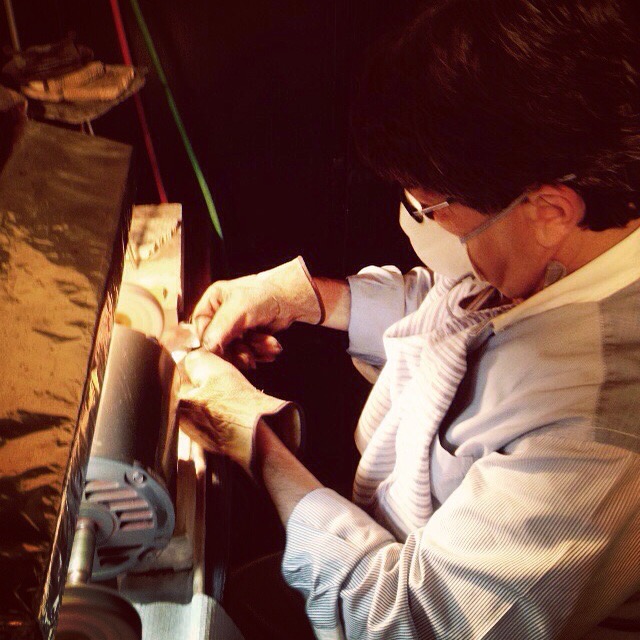Jessie's father assisting with the creations of her designs