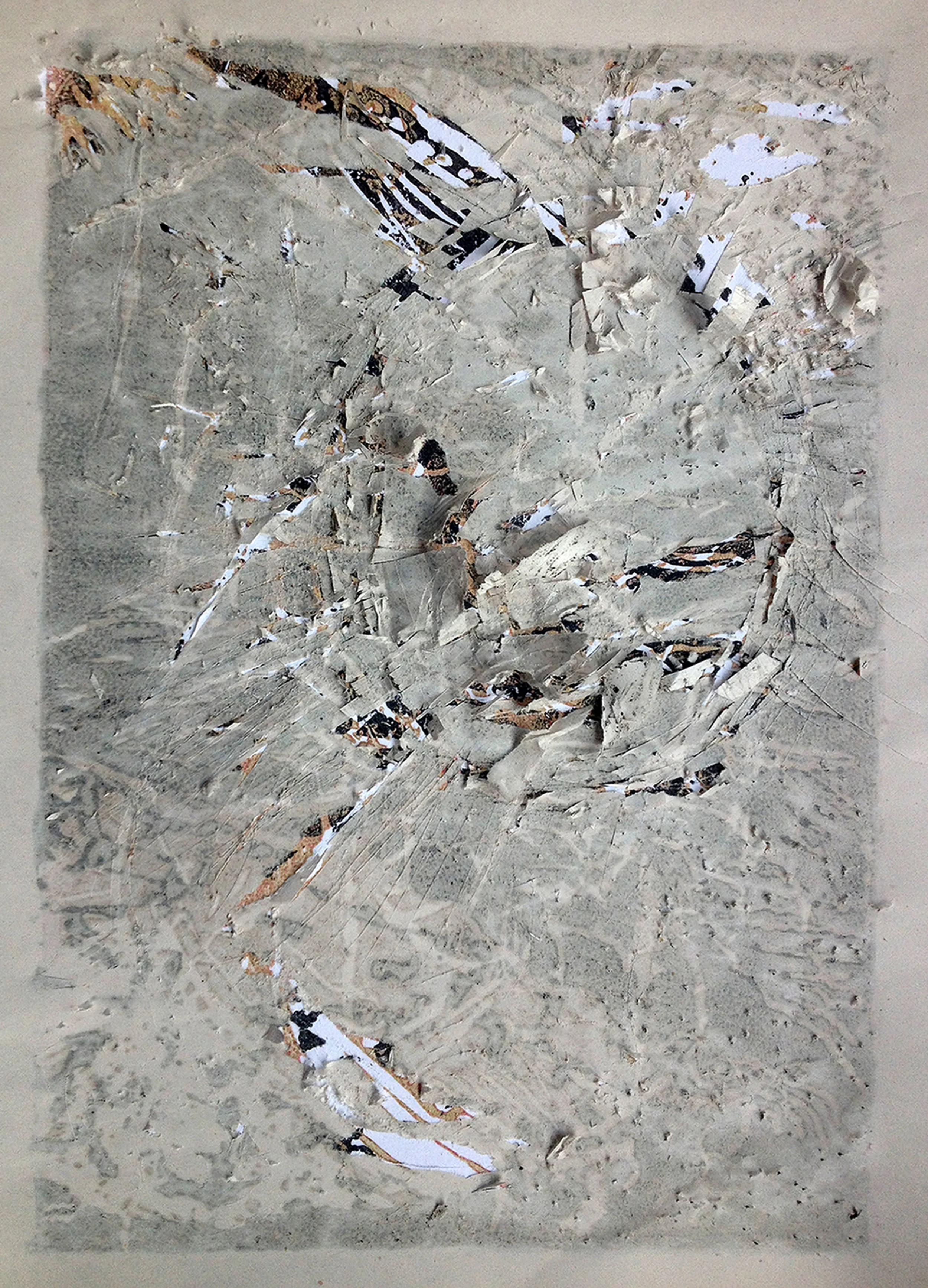 Disintegration Series, ‘Disintegrate’ (2015) linocut print with newsprint (A4)