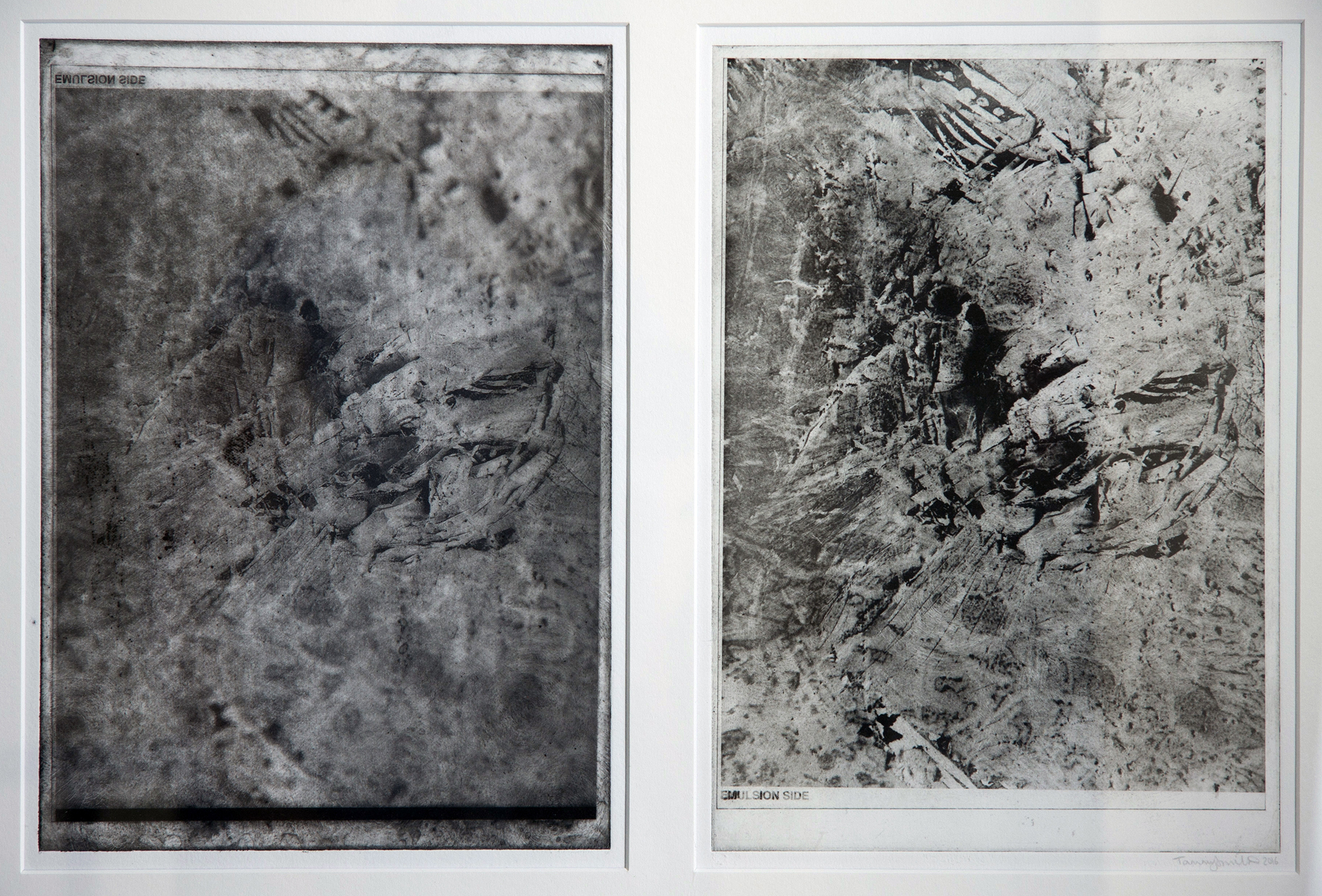 Disintegration Series: called ‘absorption’ ( A4 print mounted with Obliterate also A4). (2017) photo etchings (A3 framed)
