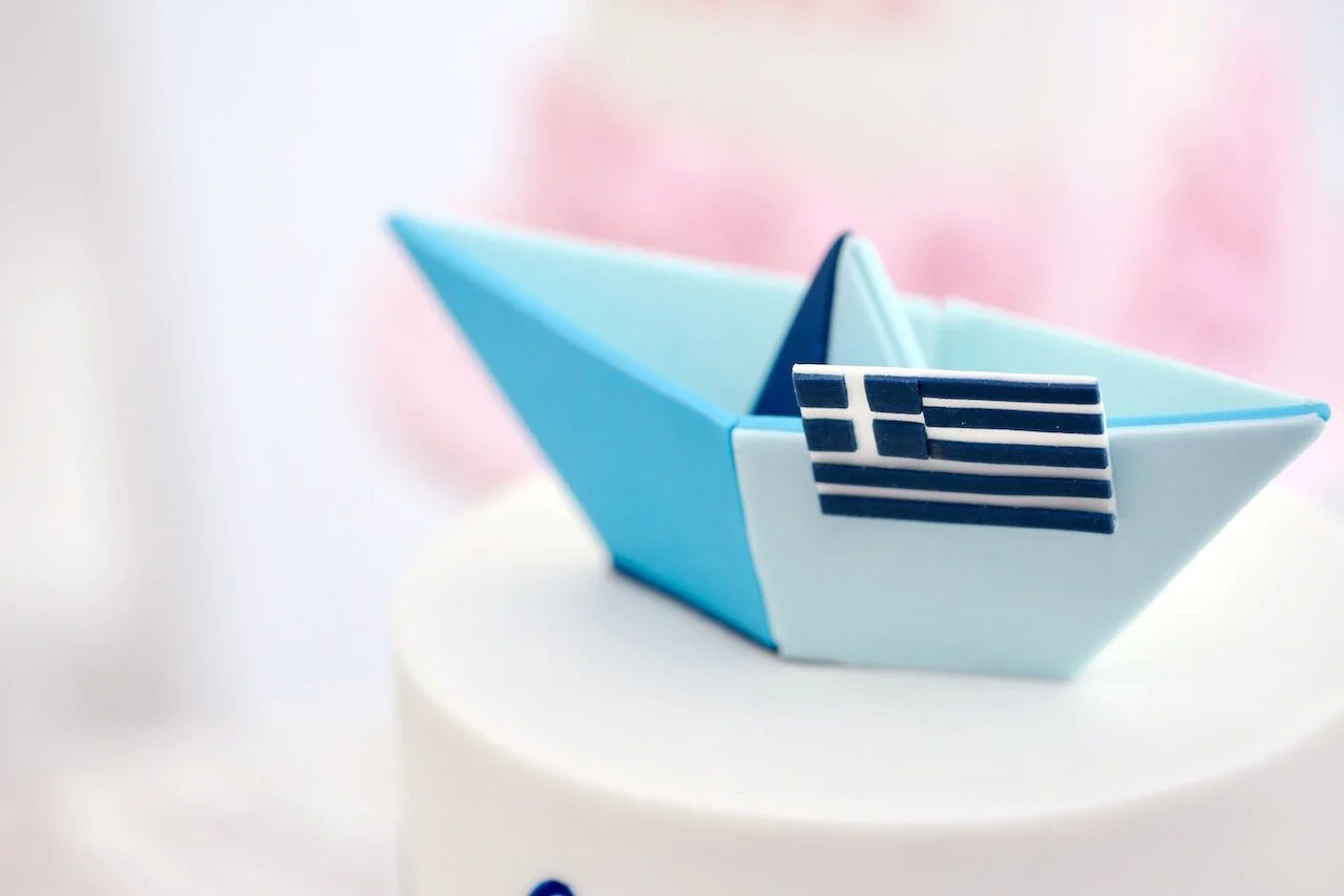 Nautical Boat Christening poppy buttercream flowers painting abstract  Birthday Cake Limassol Cyprus Order Buy