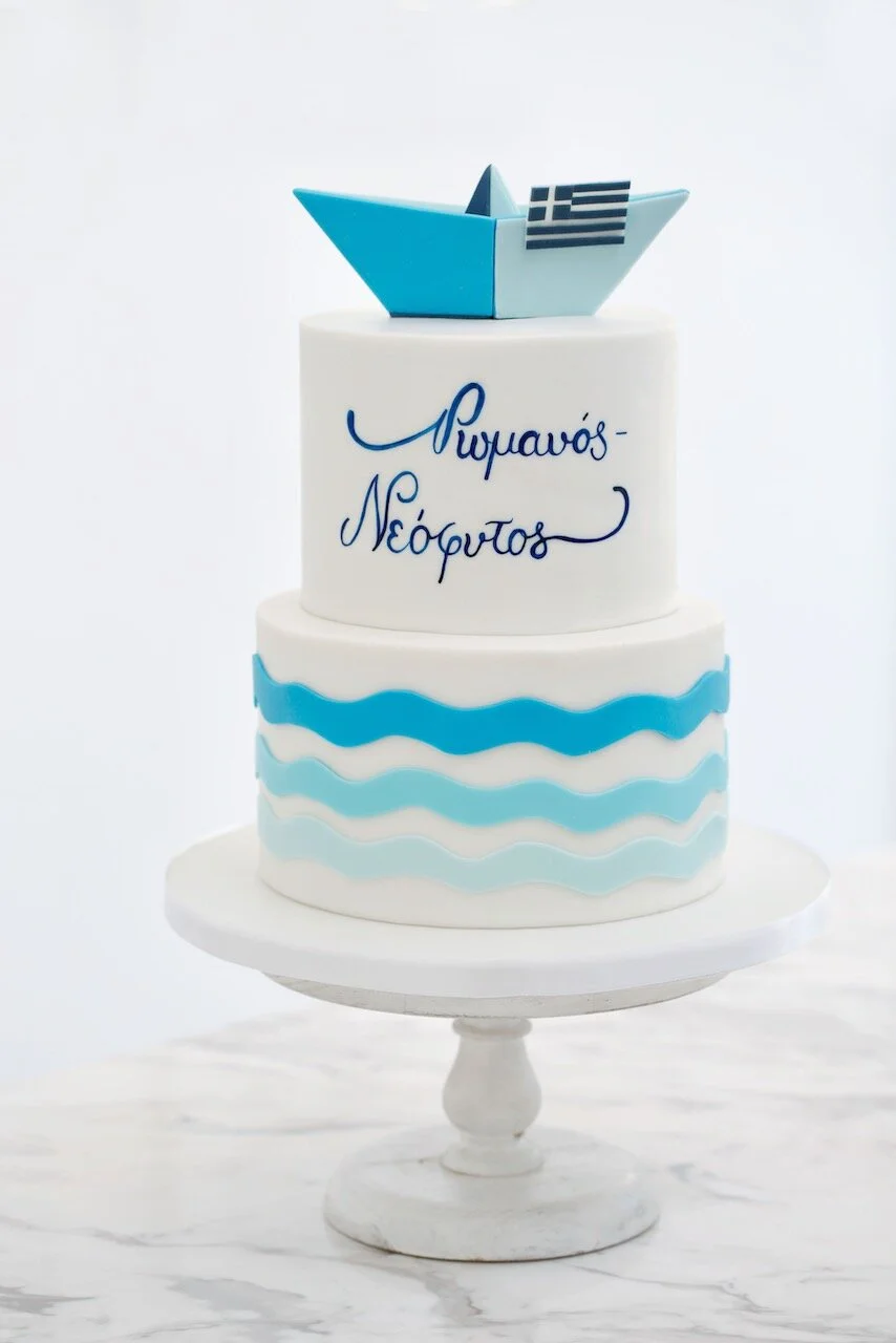 Nautical Boat Christening poppy buttercream flowers painting abstract  Birthday Cake Limassol Cyprus Order Buy