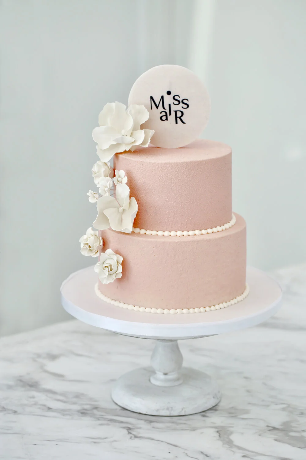 Blush Sugar Flower Birthday Cake Limassol Cyprus Order Buy