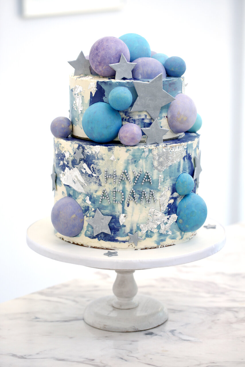 Silver Stars Blue Purple Balls Birthday Cake Limassol Cyprus Order Buy