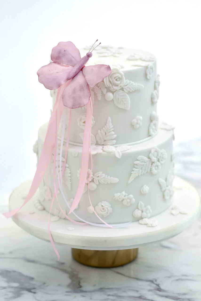 Pink Butterfly All White Birthday Cake Limassol Cyprus Order Buy