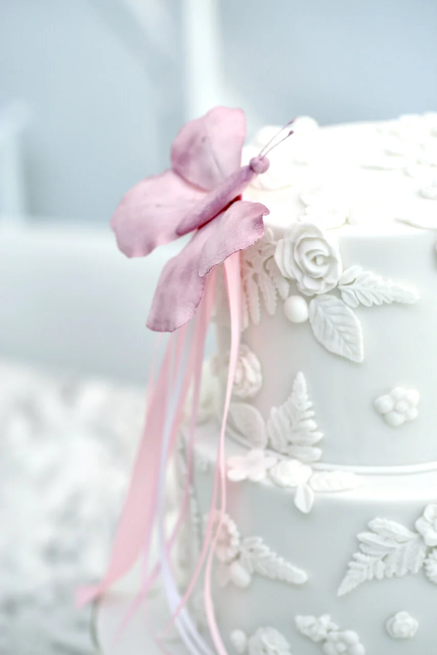 Pink Butterfly All White Birthday Cake Limassol Cyprus Order Buy