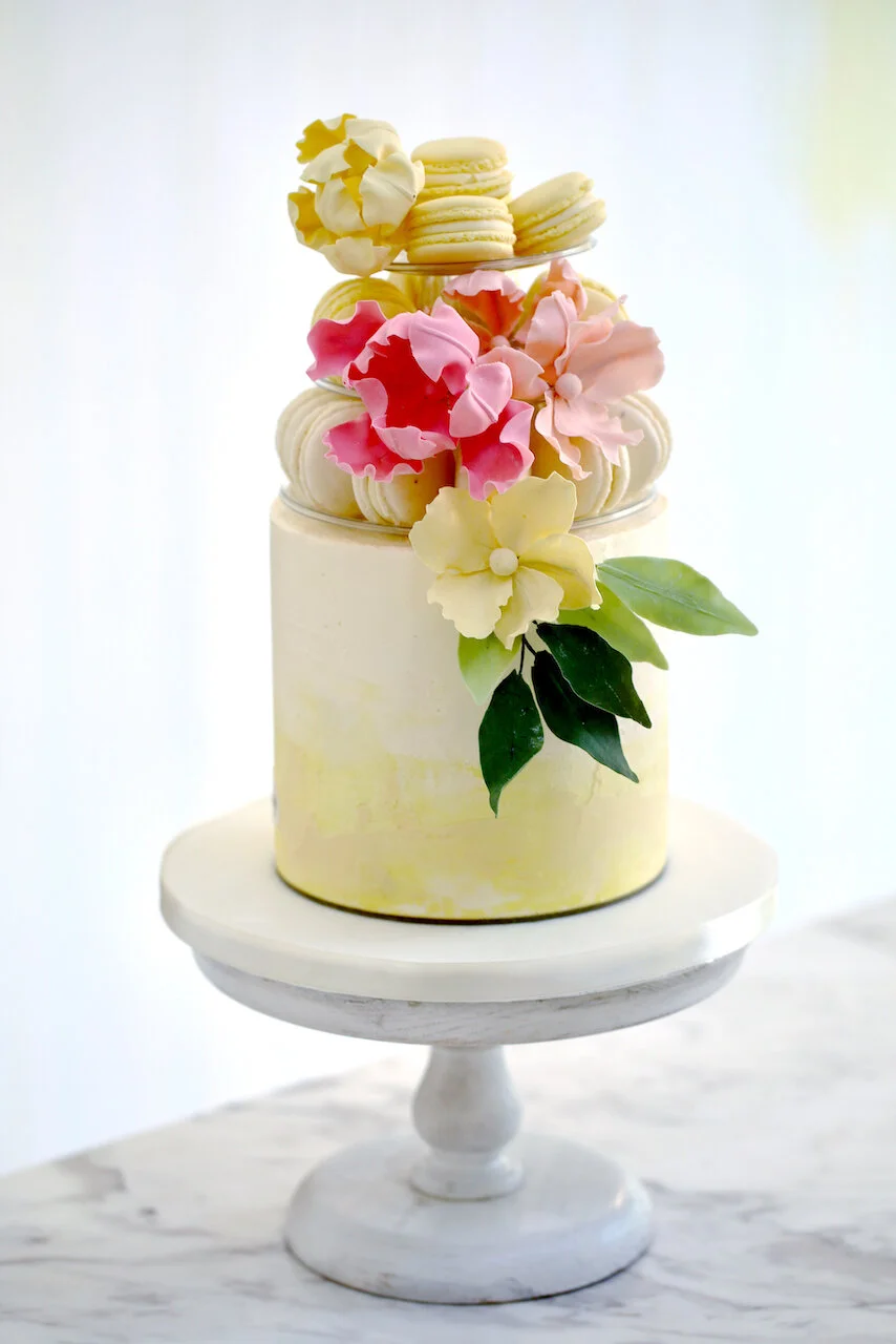 Macaron Sugar Flowers Birthday Cake Limassol Cyprus Order Buy