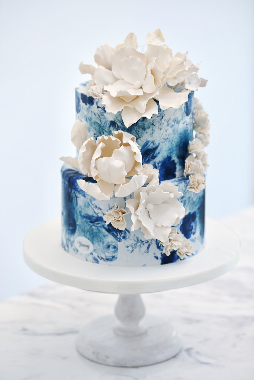 Blue Watercolour Flowers Birthday Cake Limassol Cyprus Order Buy