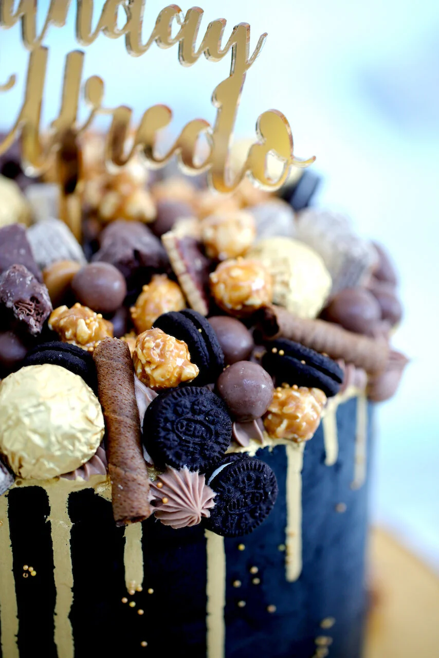 Black Sweets Gold Drip Birthday Cake Limassol Cyprus Order Buy