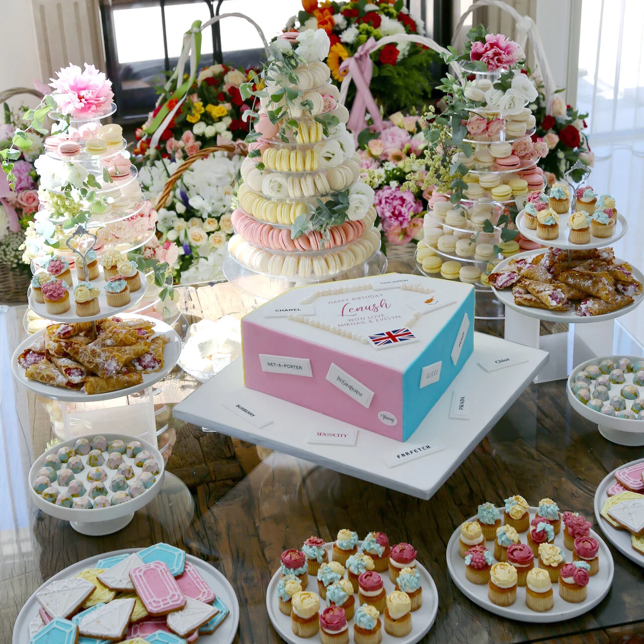 Macaron Tower Fresh Flowers Birthday Cake Limassol Cyprus Order Buy