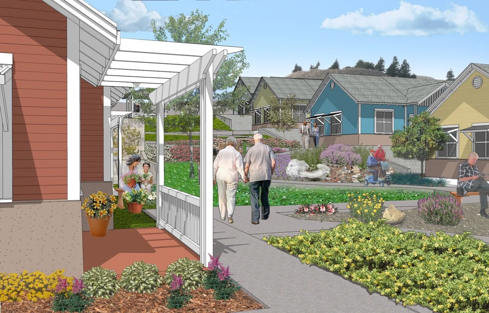 Courtyard where residents can work in the garden and enjoy each other's company.