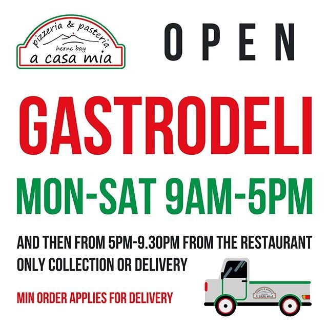 Our Gastrodeli at 178 High street CT6 5AJ will be open 9pm-5pm Monday to Saturday. 
Deli items can be collected or delivered from 5pm-9.30pm from the restaurant (minimum order applies for delivery). Please be aware that no bulk buying will be allowed