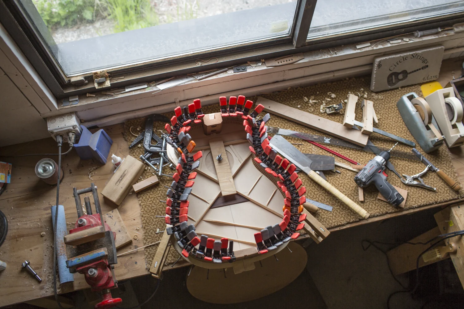 A guitar in process.