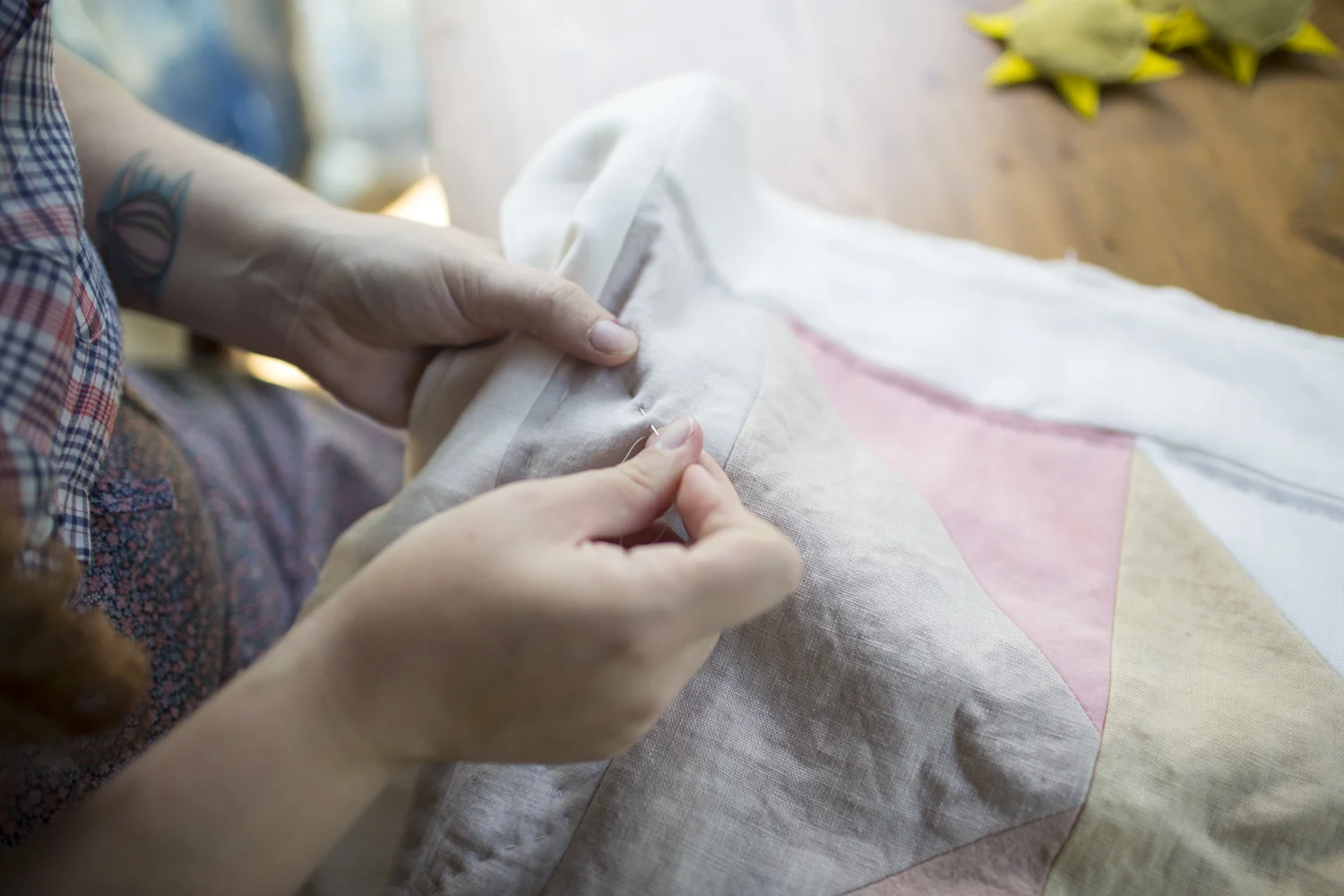 Working on a small quilted panel 