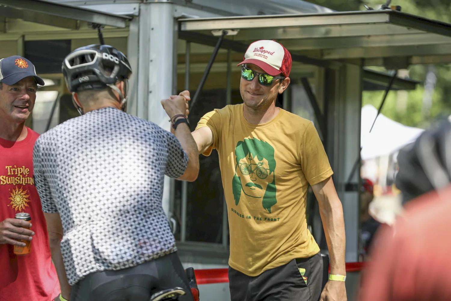 Ted celebrating with riders after 85 grueling miles