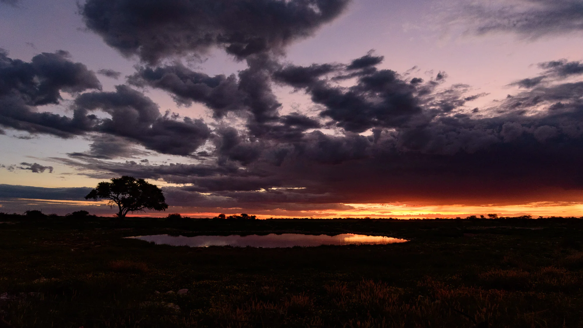 Okaukuejo Waterhole at Sunset