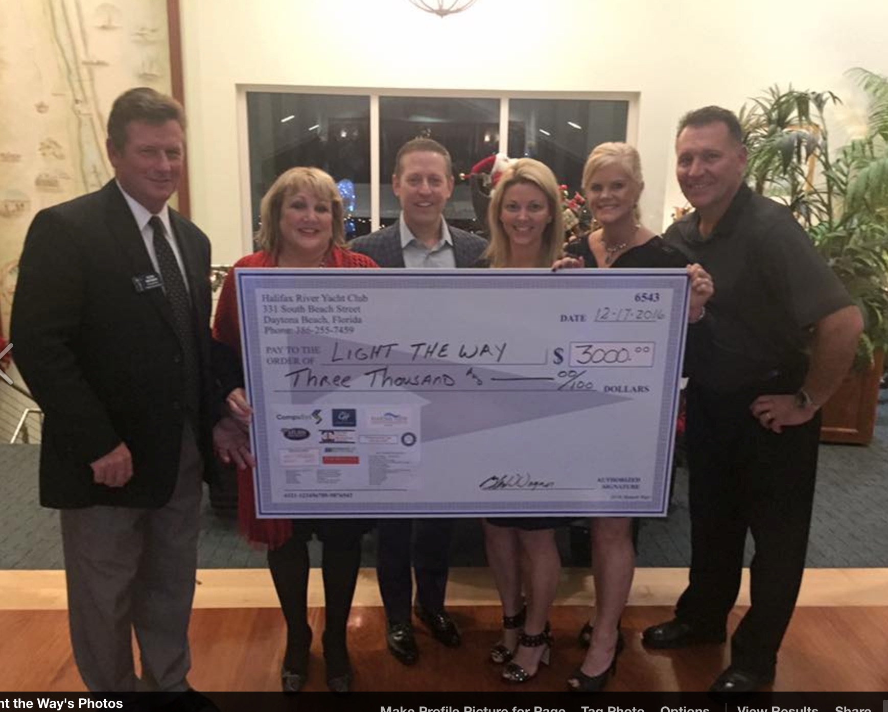 Thank you to Halifax River Yacht Club!! $3,000 to support local cancer patients!! We are overwhelmed by your support. December 2016.