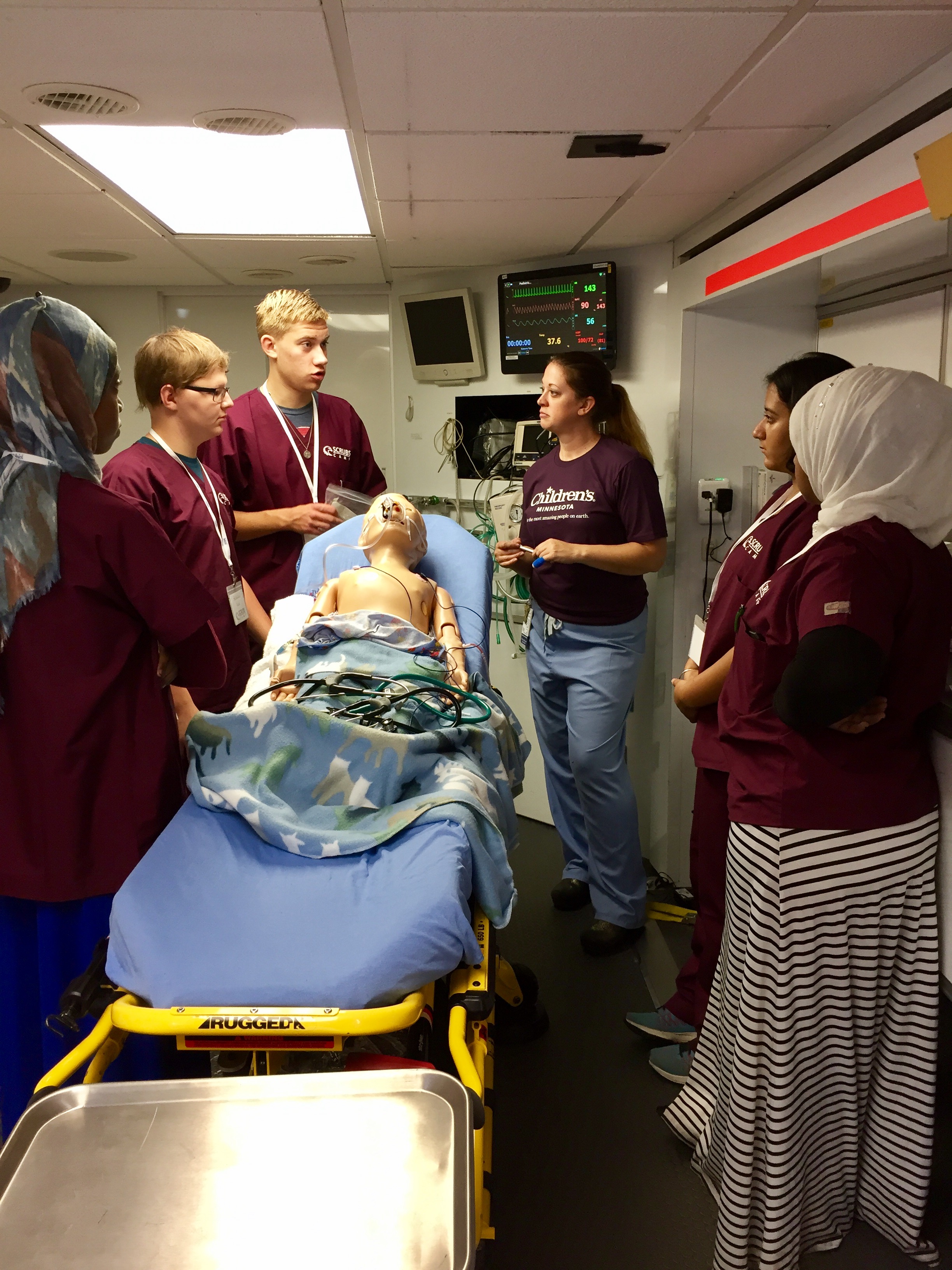   “Our doctors use this van to practice their skills, so they can deliver the best patient care possible,” said the pediatric nurse. The simulation van was equipped with a state-of-the-art mock emergency room and technology that allowed the students 
