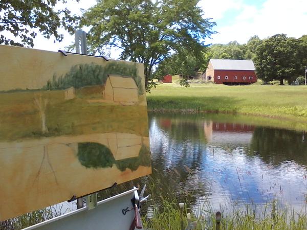My first day out painting was beautiful and the location couldn't have been more pleasant.. This is starting out with it sketched and some blocking in.