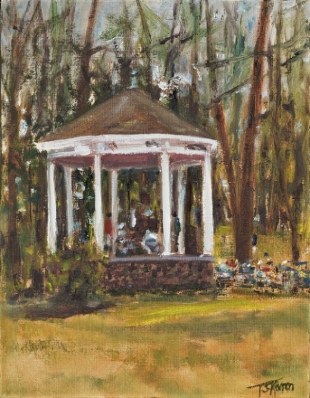 "Bandstand In The Pines" Amesbury, MA, 8x10" oil on canvas panel
