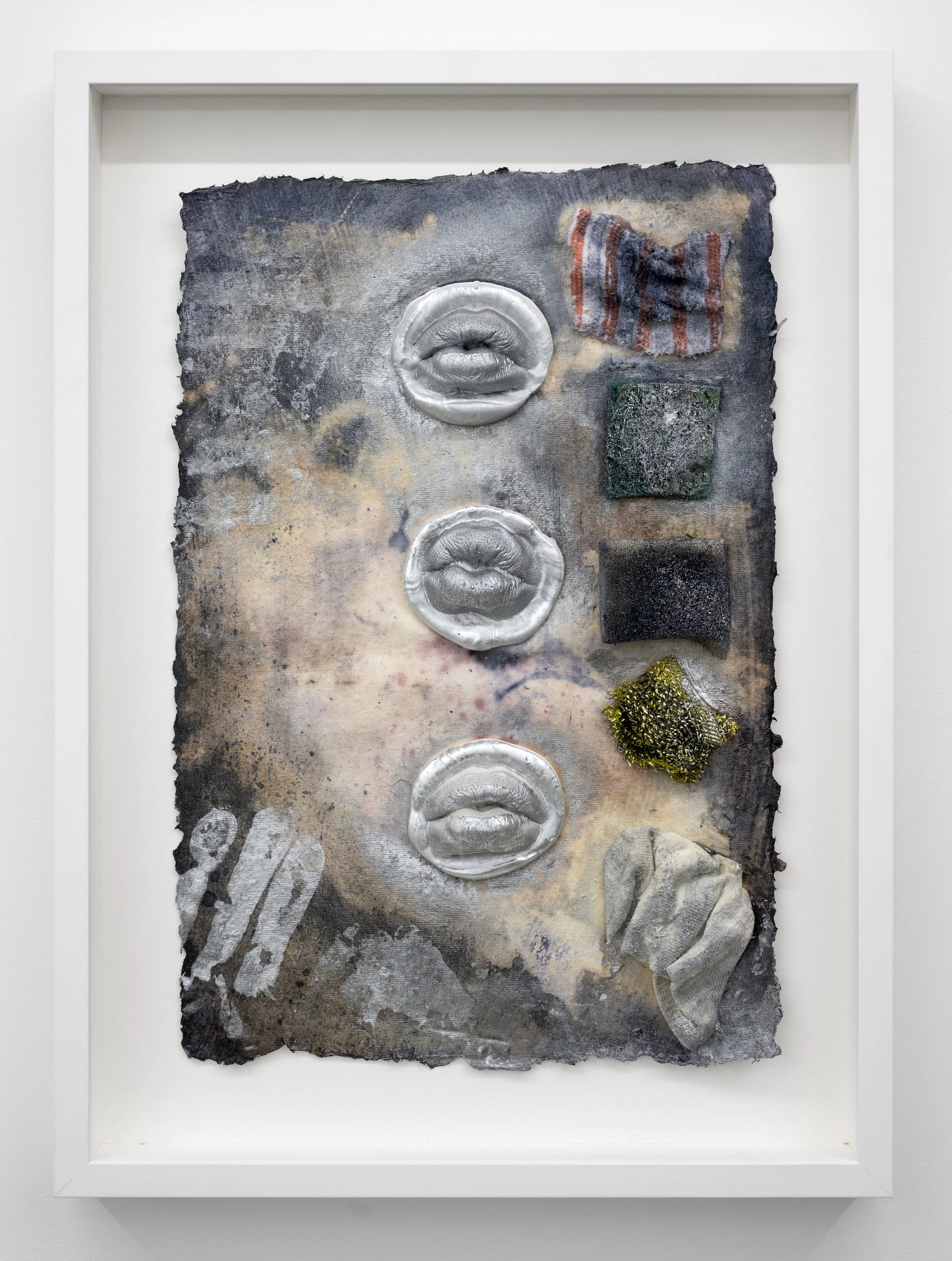    Seal of (Dis)approval    Rosie Reed  Indigo paper, paint, plaster, bleach, sock &amp; sponges  47 x 34 x 3cm  2026 