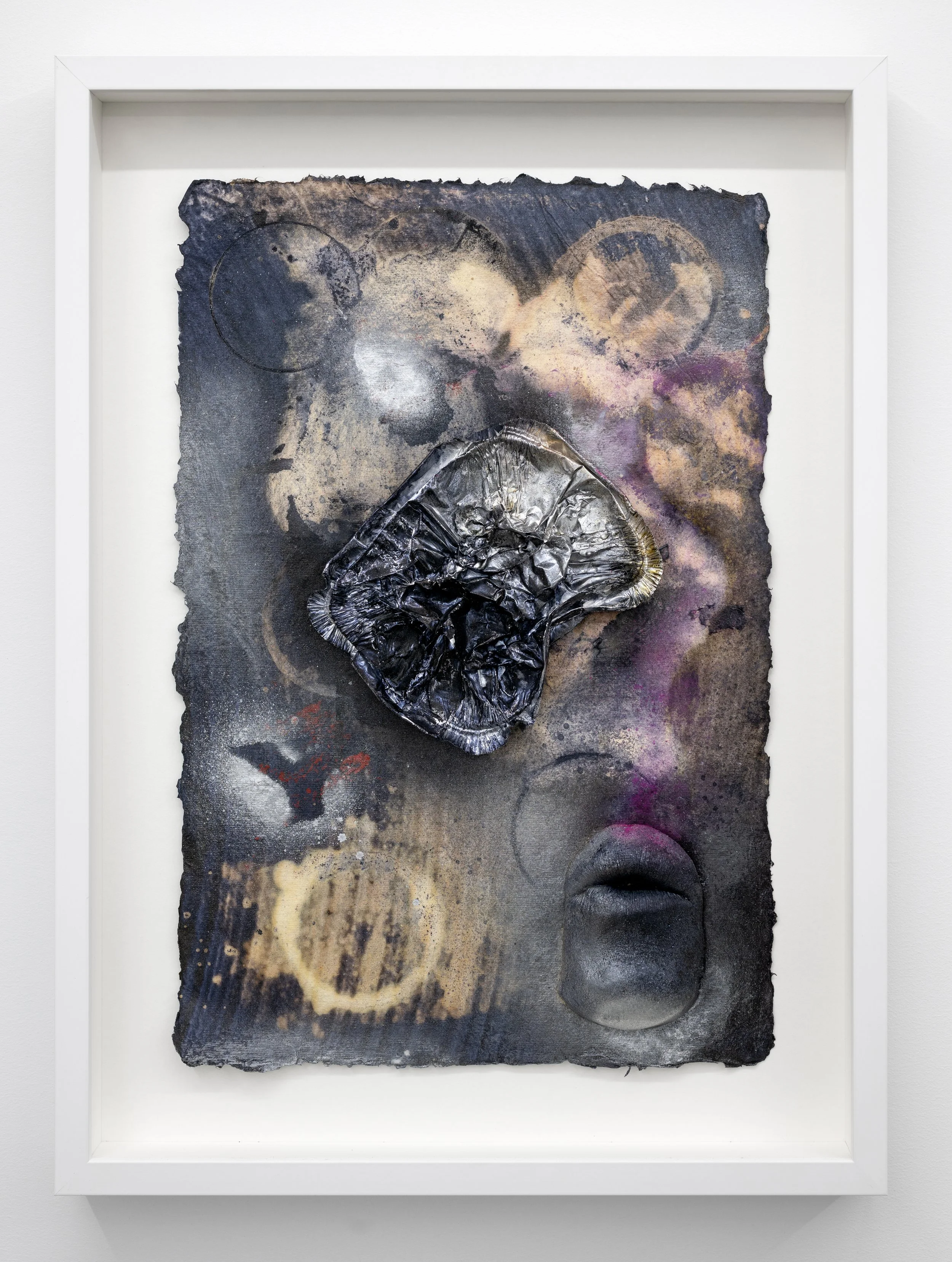    Take (Me) Out    Rosie Reed  Indigo paper, paint, plaster, bleach &amp; foil tray  47 x 34 x 3cm  2026 