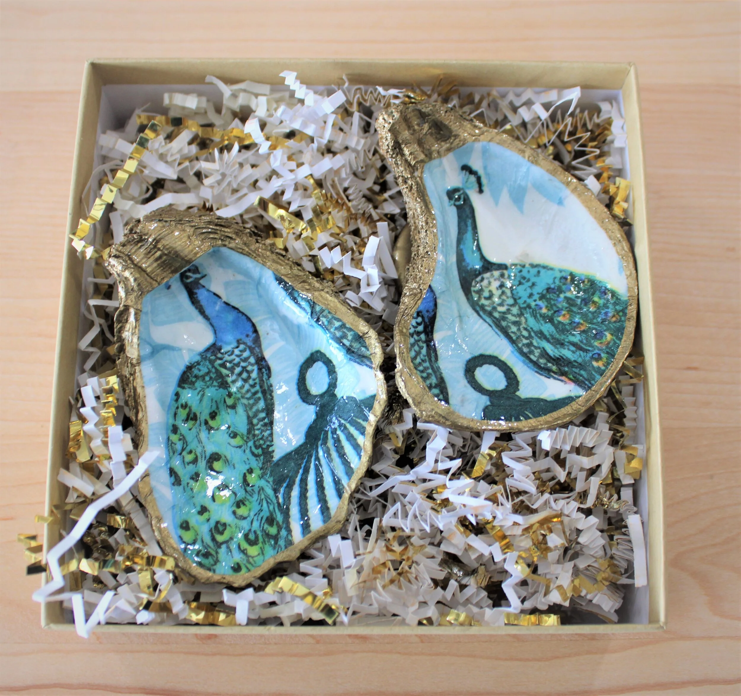 Peacock in Color Oyster Shell Dish Collection Set at Buy Way of Charleston.JPG