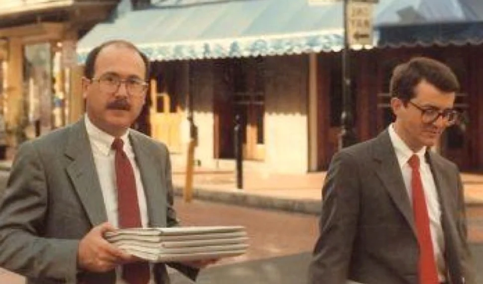 Don Baker (left) and Dick Peeples (right) heading for the hearing before the Fifth Circuit Court of Appeals in New Orleans.