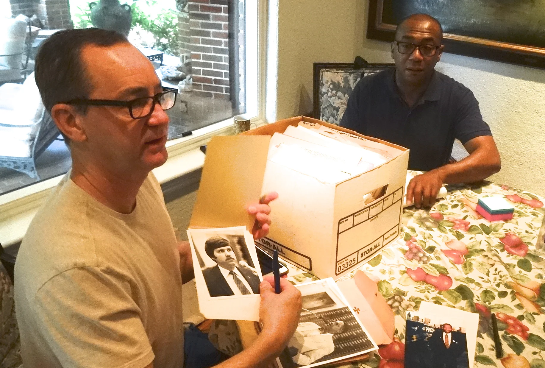  Board Members Steve Atkinson and Terry Loftis curate documents donated to The Dallas Way by the GLBT community. 