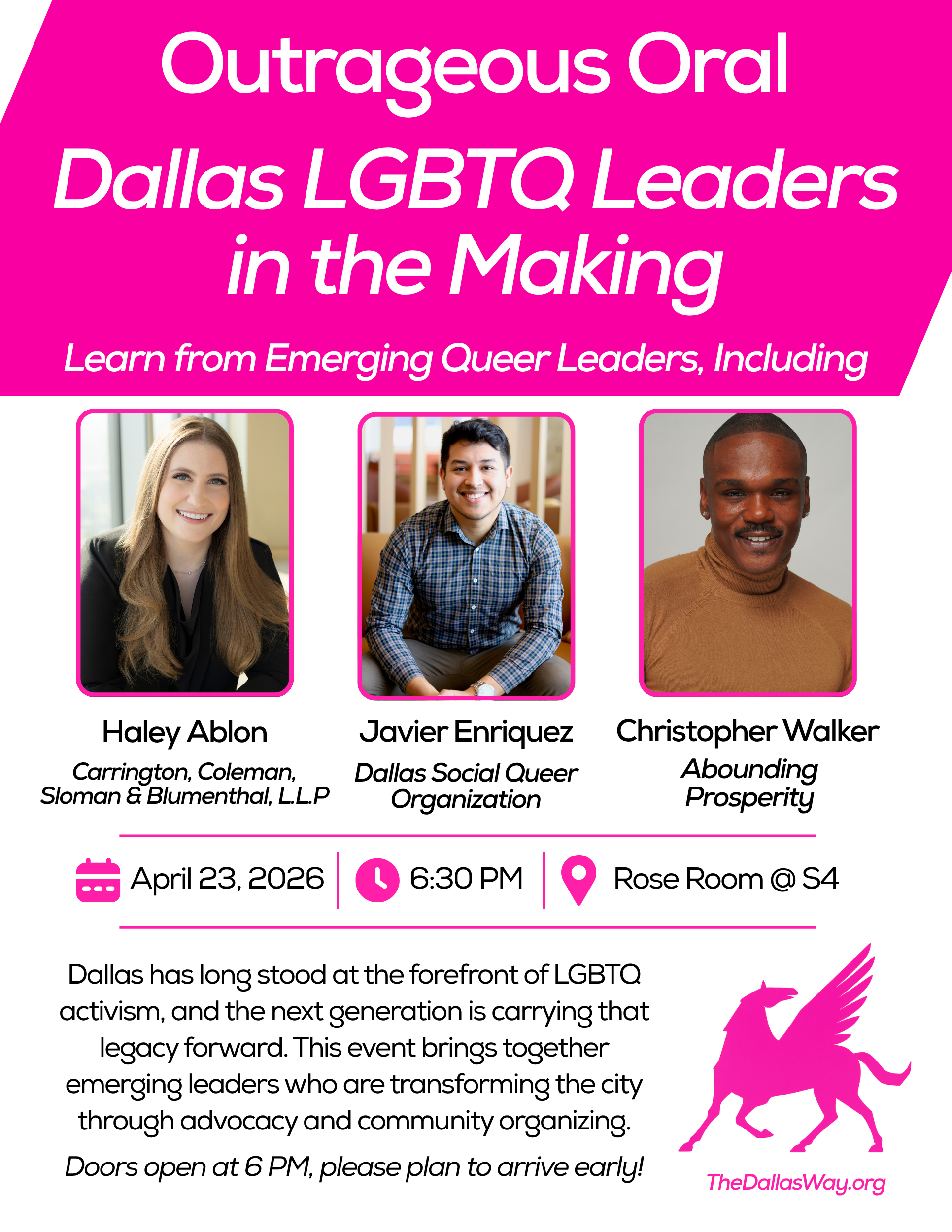 Event Dallas LGBTQ leaders in the making April 23rd 2026 6:30 PM in the Rose Room
