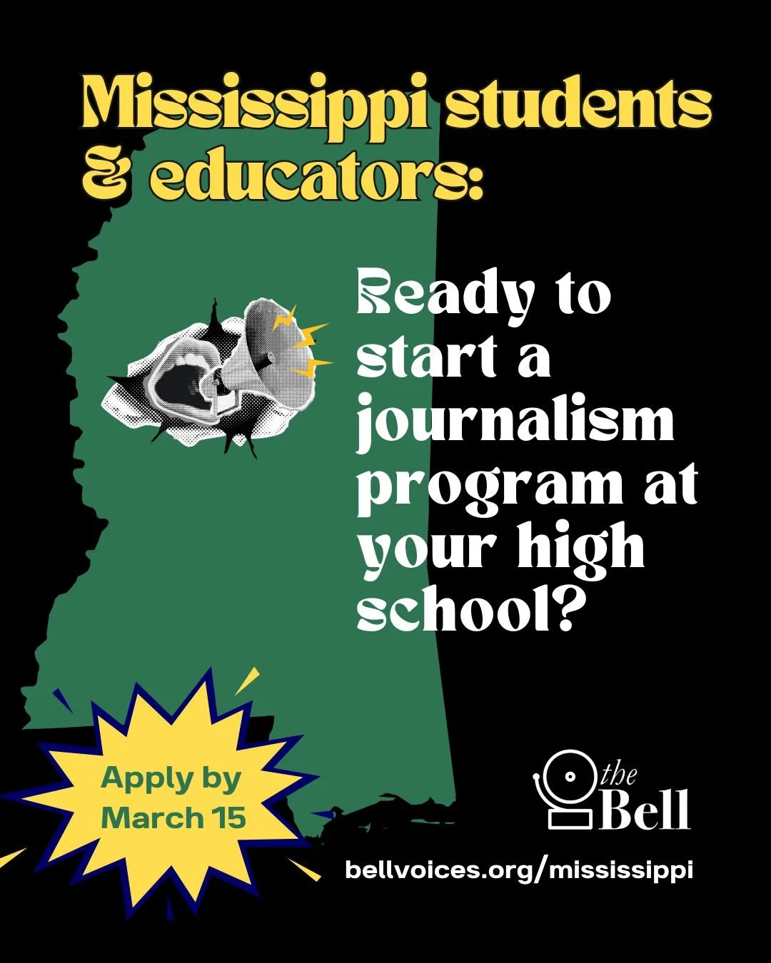 🗣️ We&rsquo;re accepting applications for high schools in Mississippi to establish or strengthen student journalism programs! Learn more and submit an application at bellvoices.org/mississippi. Applications are due Sunday, March 15.

What Your Schoo