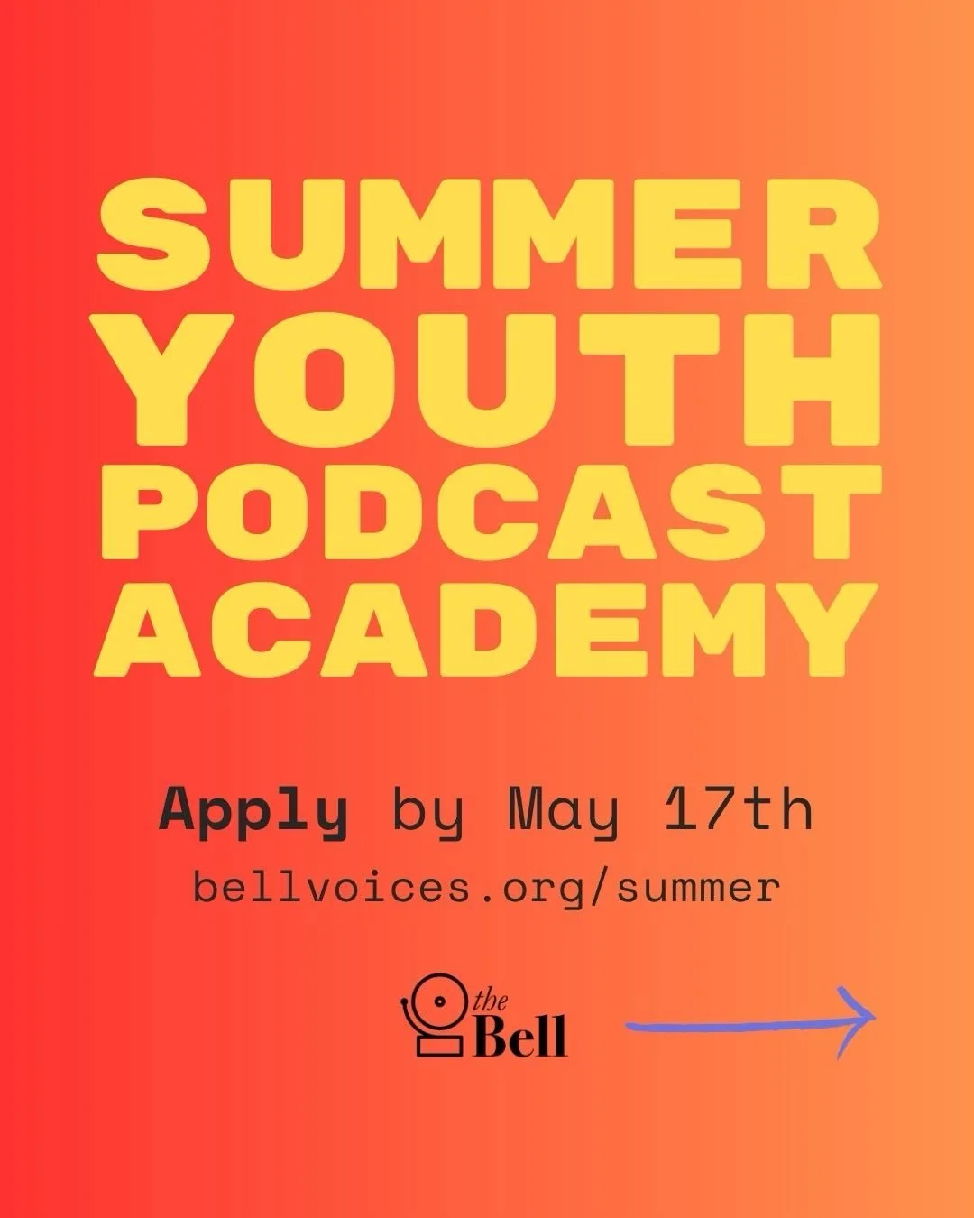 Apply now for the 7th annual Summer Youth Podcast Academy! Open to current 9th-12th graders in NYC public and charter schools.

➡️ Learn more and apply at bellvoices.org/summer

#podcast #summerinternships #youthvoice #youthpodcast