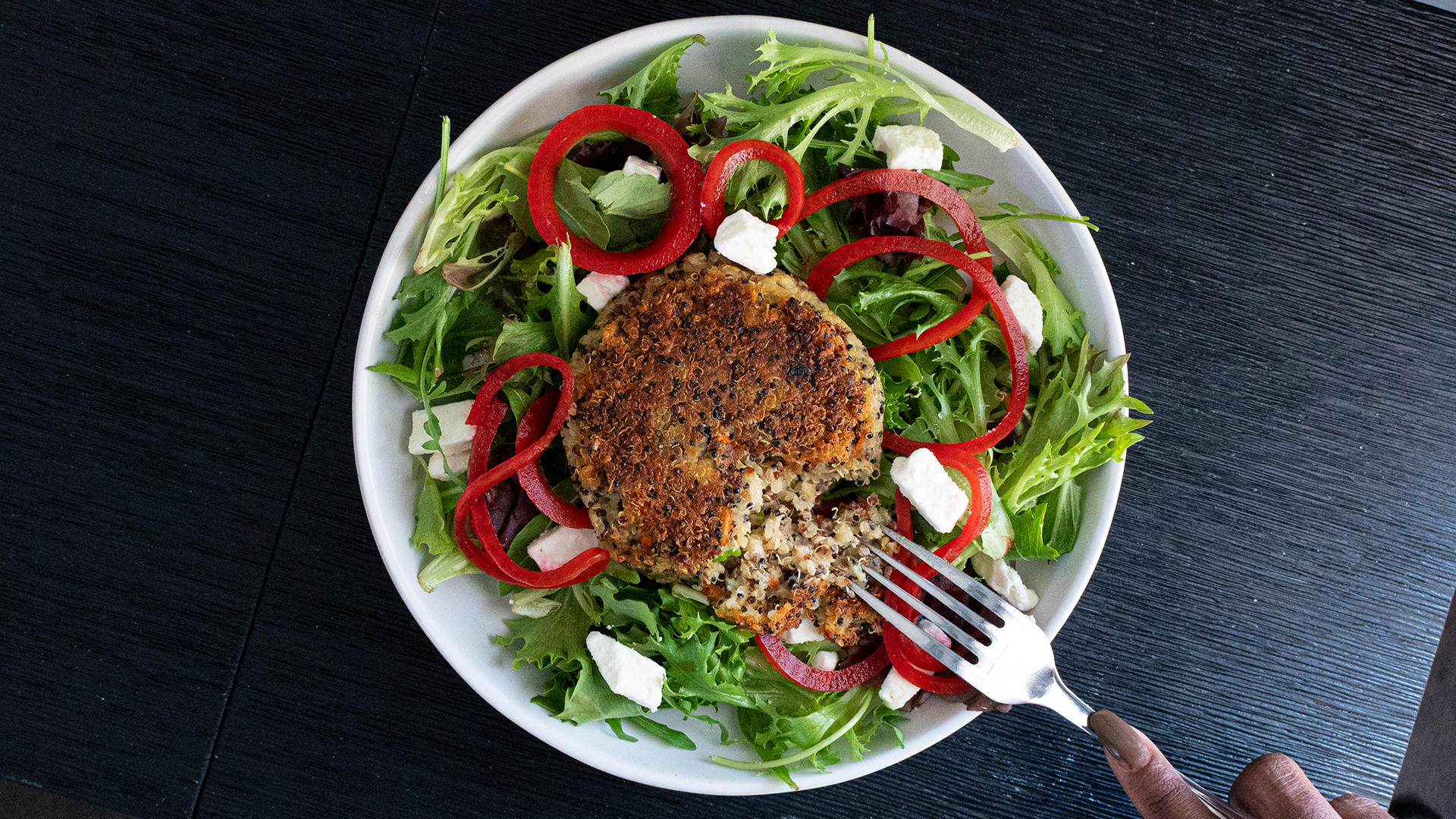Fried Quinoa Patty Salad