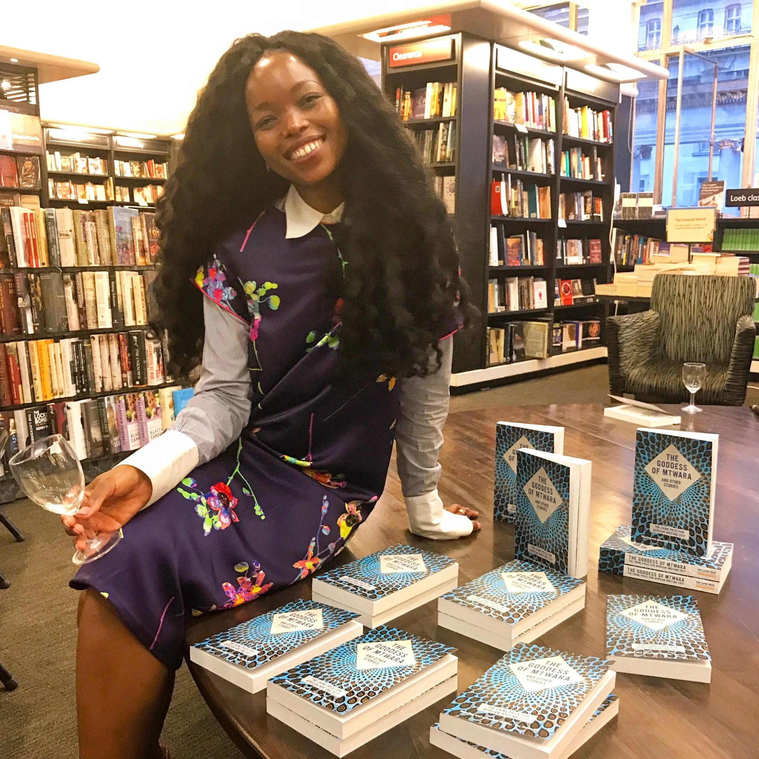 At Waterstones London with copies of the 2017 Caine Prize anthology, The Goddess of Mtwara