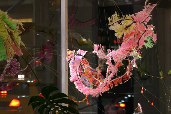 Dragon Butterfly , 2005, Wood, stone, Q-tips, paint, faux leaves, bamboo, wire, and glue, Dimensions variable