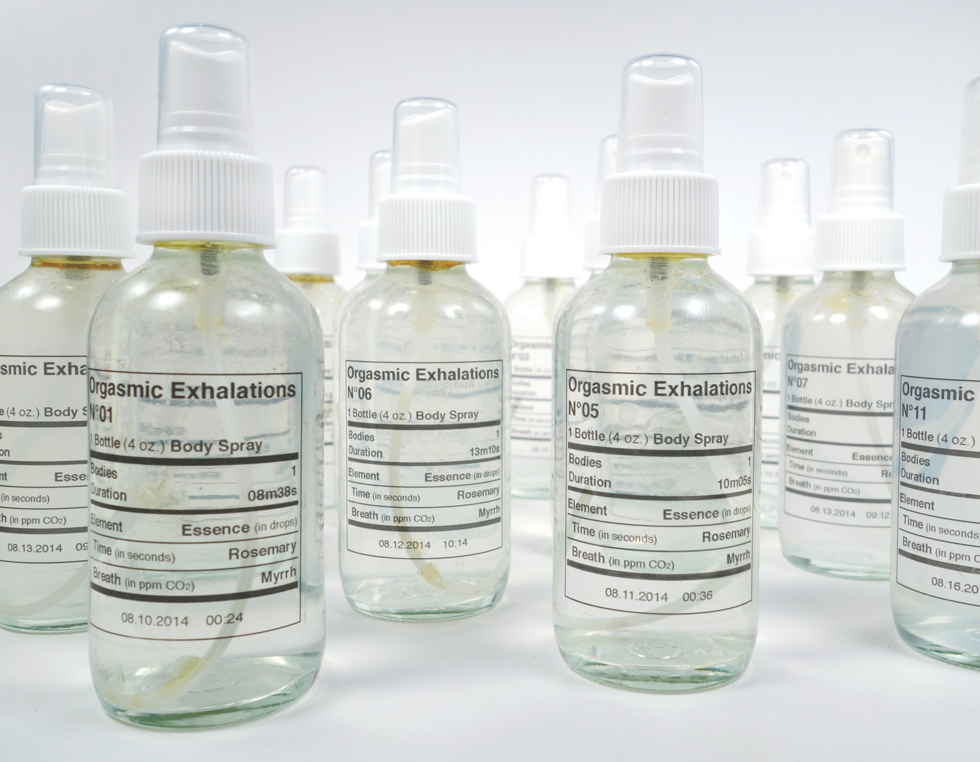 Amanda Turner Pohan, Organismic Exhalations , 2014, Body Spray's #001-0013, Dimensions variable