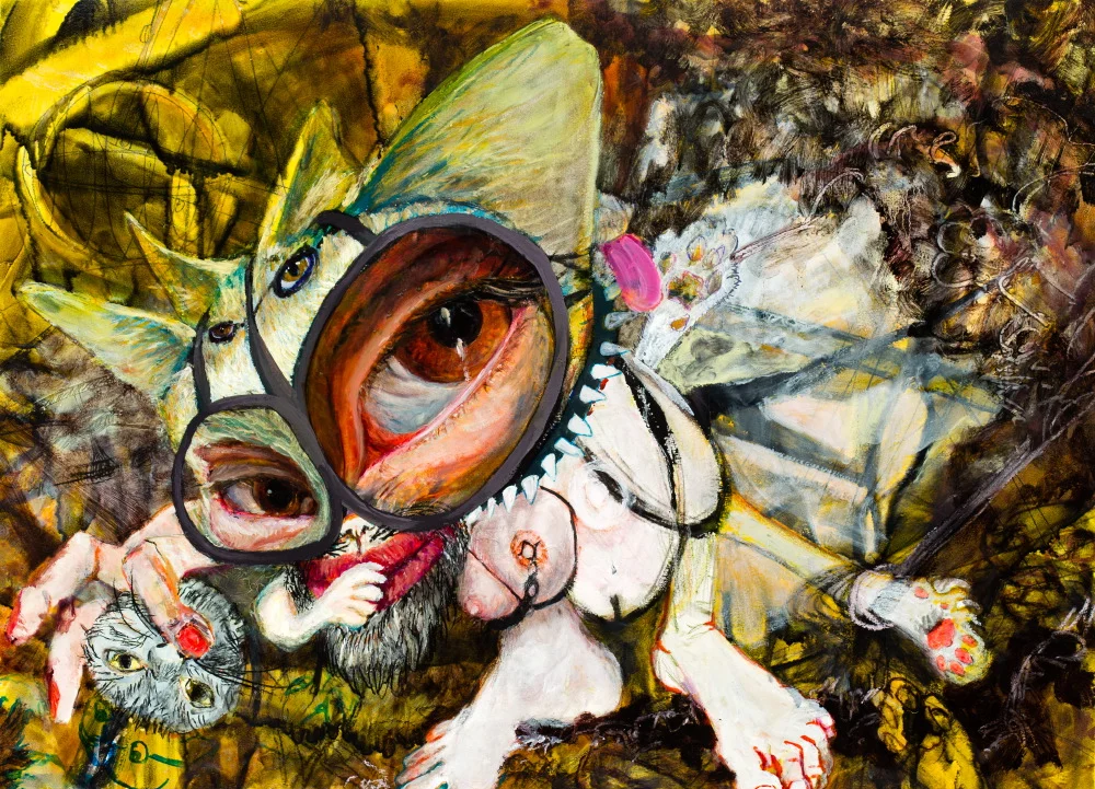 Amy Swartele, Sex Kitten in the Dungeon , 2014, Mixed media on paper, 20"x28"