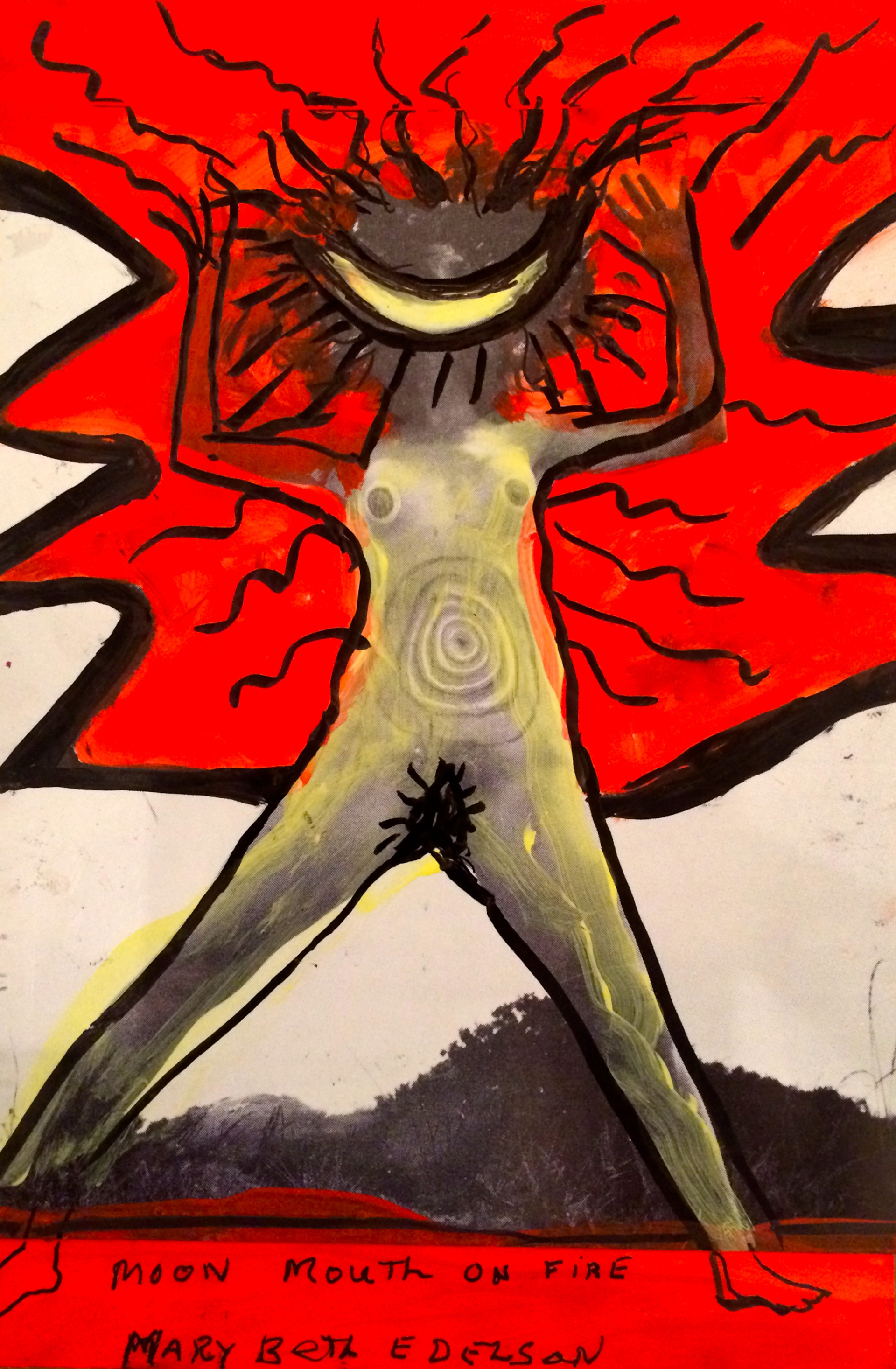 Mary Beth Edelson, 2014, Moon Mouth on Fire