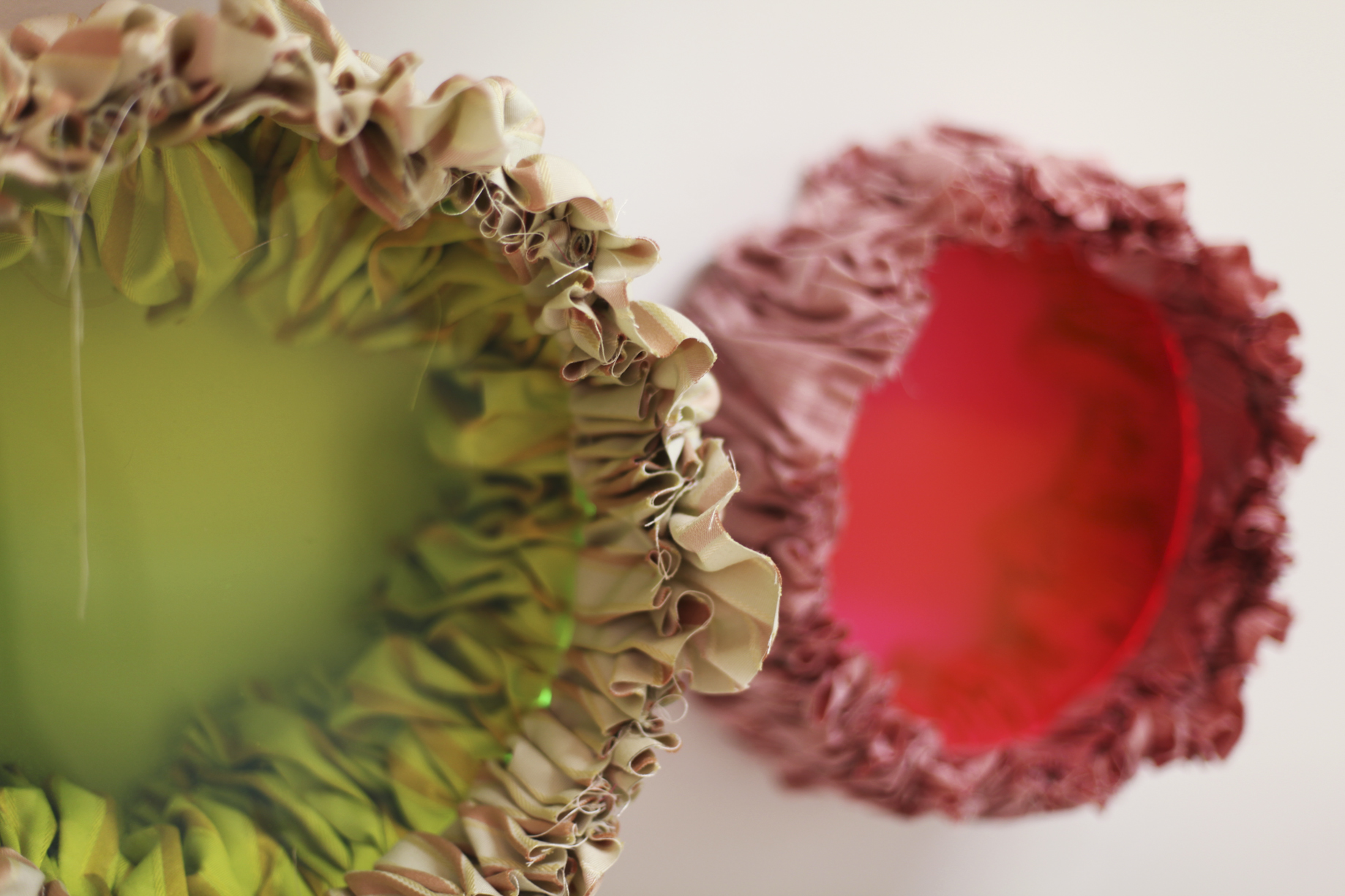 Susan Steinman, Circular Plexiglass Group #2, 2014, Fabric, Plexiglass, and Mesh, Dimensions variable