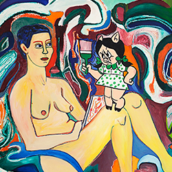 Susan Bee, Portrait of the Artist as a Young Pig, Oil on linen, 50"x60", 1983