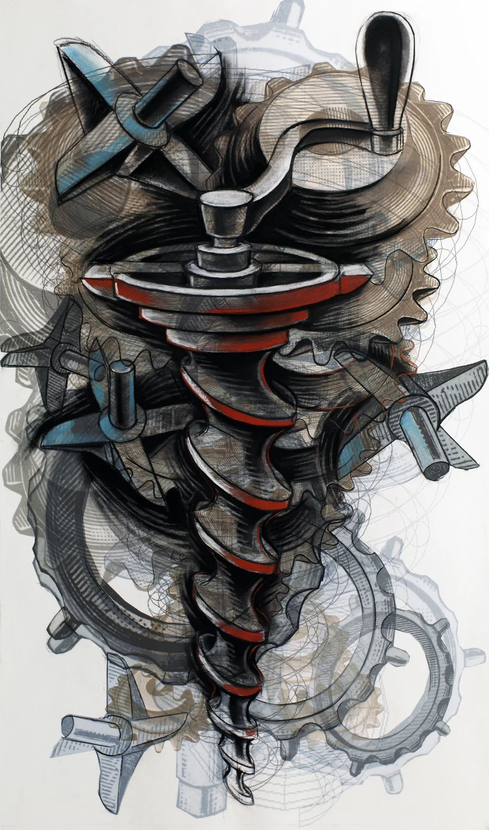 Jessica Gondek, Enterprising Machines, 2015, Charcoal, pastel and digital print, 46 x 29 inches