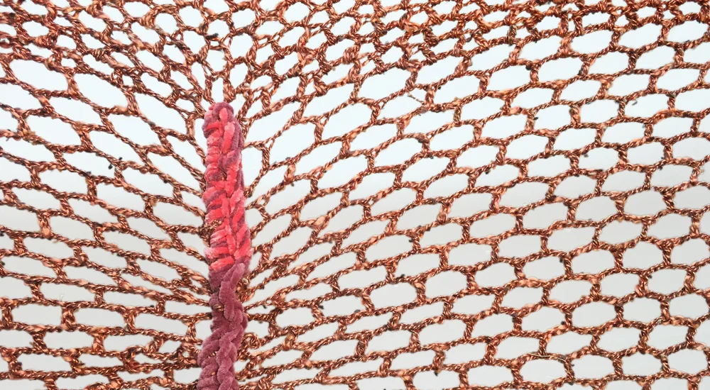 Daniela Puliti, Rusty Apparitions (detail), 2017, Silk Mohair, cotton, metallic craft cord, assorted acrylic yarn, 7' x 10'