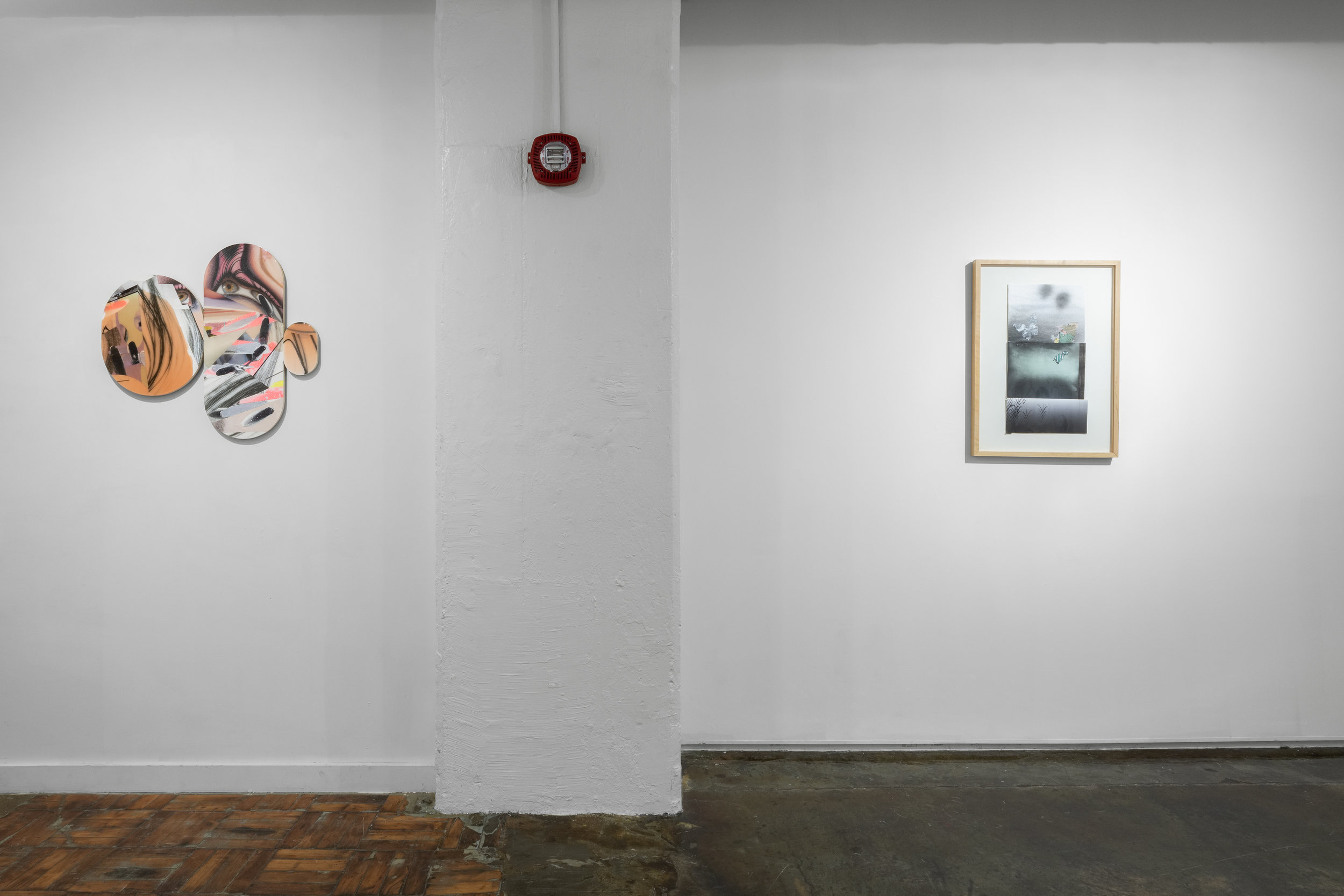  Left: Alisa Henriquez,  Makeover Culture Disfigured No. 2 , 2016. Digital prints, mixed media on wood panel  Right: d’Ann de Simone,  Black Butterfly . Mixed media collage 
