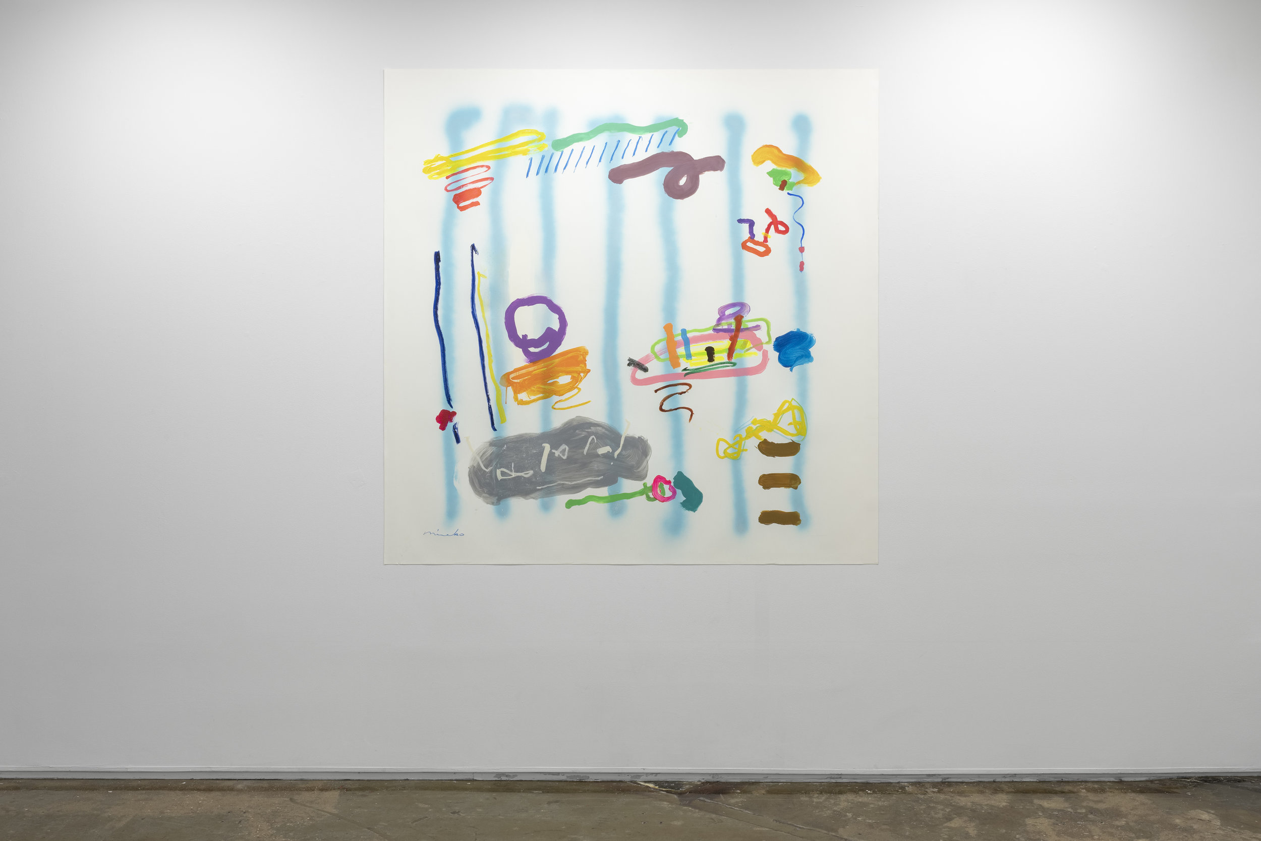   Captain Hook’s Vacuum Cleaner , 2017  60x 60 in. Spray paint, acrylic, oil stick, and oil pastel on Yupo 