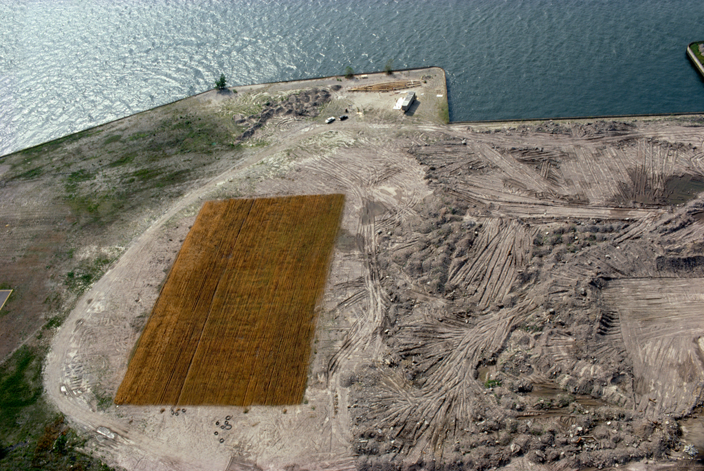 Wheatfield—A Confrontation:  Battery Park Landfill,  Downtown Manhattan—Aerial View