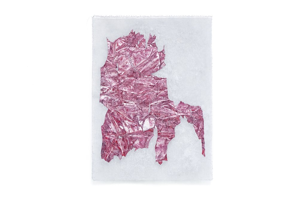  Xinyi Liu,  Flesh , 2022, mulberry paper and acrylic on gauze, 23 3/5 x 32 3/10 inches 