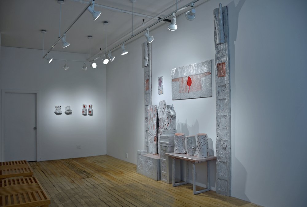   VOTIVES: Sculptures, Nancy Azara , Installation View, 2022, Carter Burden Gallery, New York, NY [ Twins 2016, Twins 2010, Jacket from the Silk Road ] photo credit Sarah Leon 