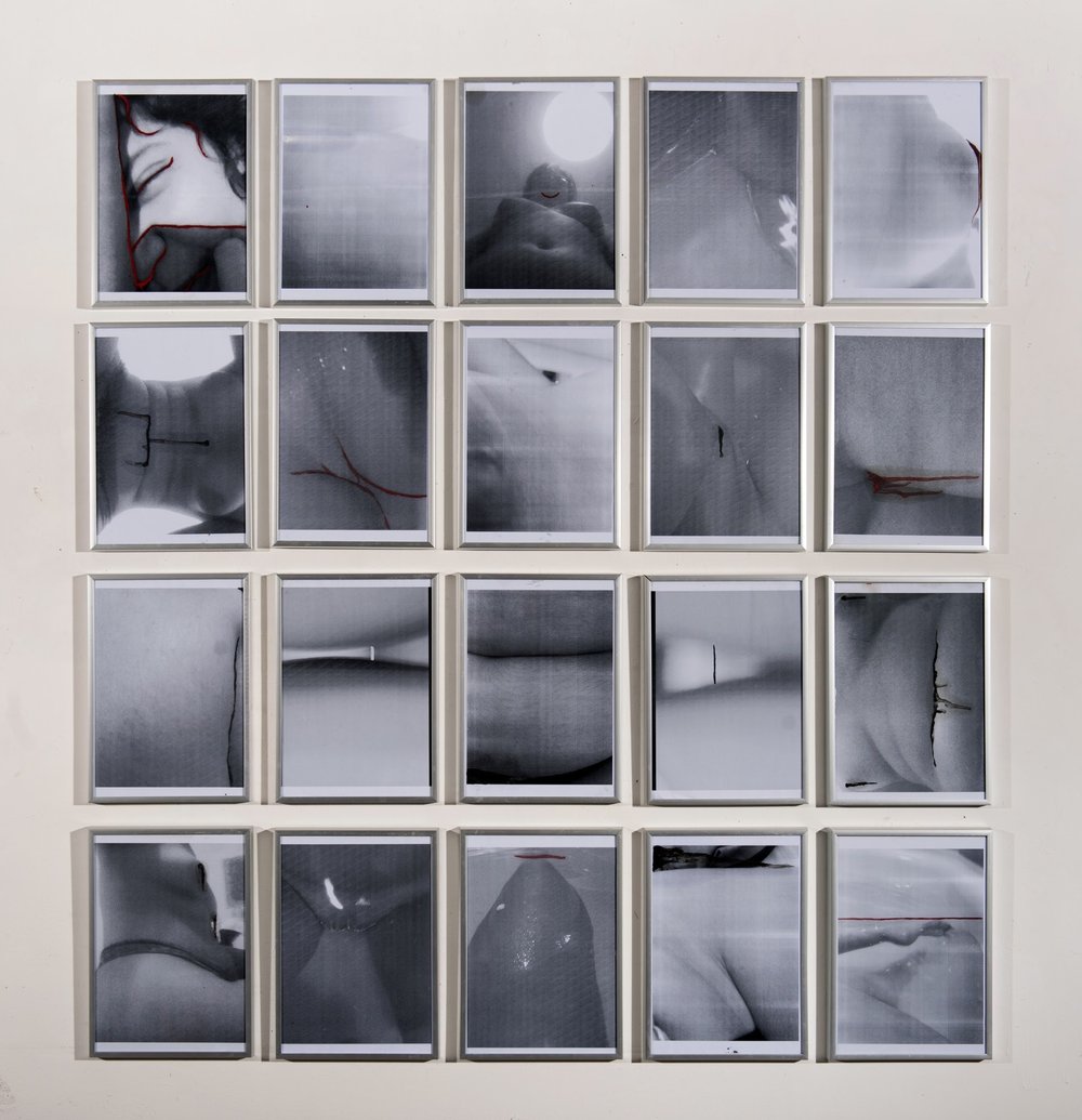   Rituals 1-20 , 2022, Black and white photographs with painting interventions, 8x10 inches each 
