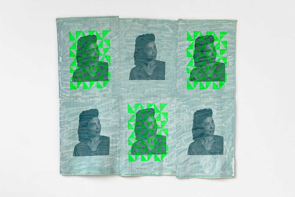  Stephanie Santana,  Reclamation , Silkscreen, 2021, Monotype, cotton textile, batting, thread, 34 x 30 3/4 inches. Unique. 